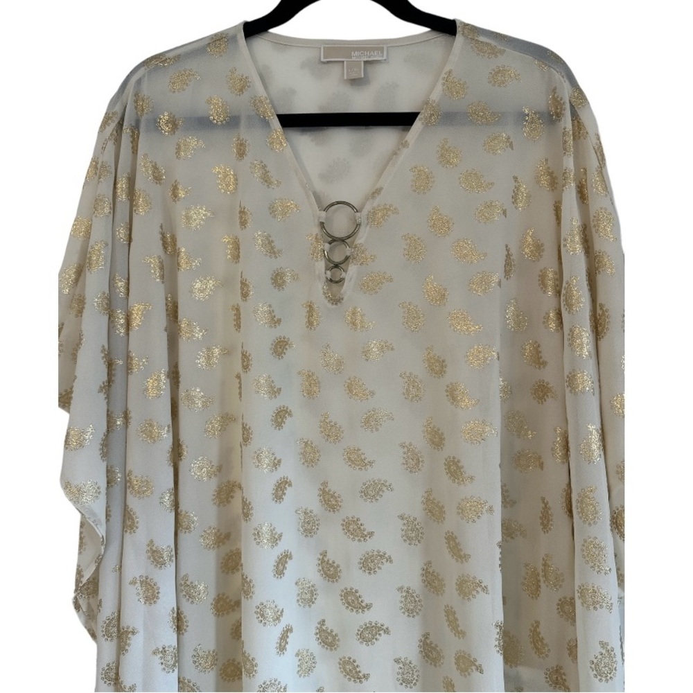 NWOT | Michael Kors | Ivory & Gold Paisley Top | Size L / XL
